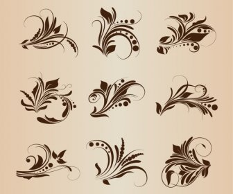 Collection D’éléments Vintage Floral Vector Design Rétro