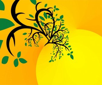Colored Abstract Tree On Sun Painting