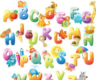 Berwarna Alfabet Dengan Anak Keaksaraan Vektor
