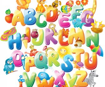 Berwarna Alfabet Dengan Anak Keaksaraan Vektor