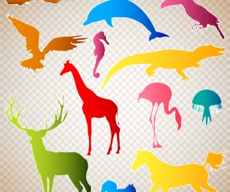 Colored Animals Silhouettes Vector Illustration