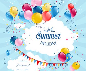 Colored Balloon Summer Birthday Cards Vector