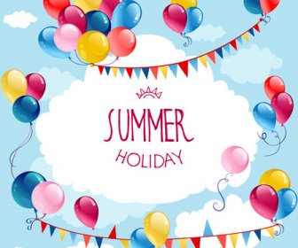 Cartões De Aniversário De Verão Colorido Balão Vector