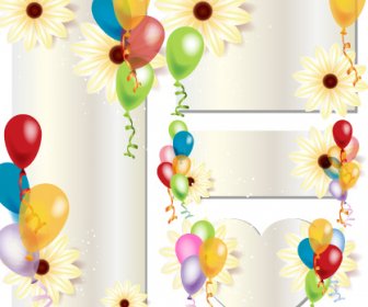 Colored Balloon With Flower Card Vector