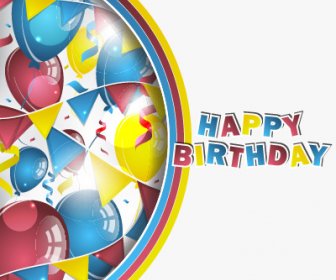 Colored Balloons With Confetti Happy Birthday Background