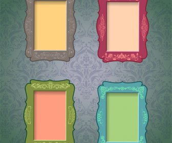 Colored Blank Retro Frames Collection With Classic Pattern