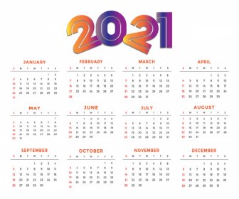 Calendário Colorido Para O Ano Novo 2021