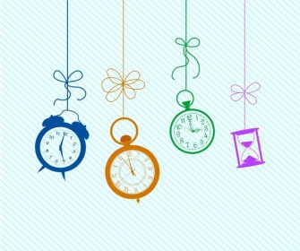 Colored Clock Background Hanging Icons Decor