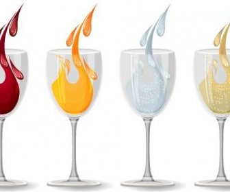 Colored Cocktails With Cup Vector