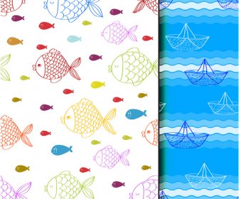 Colored Drawings Of Fishes And Sea