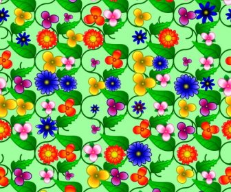 Farbige Blumen Mit Grünen Blatt Vektor Nahtlose Muster