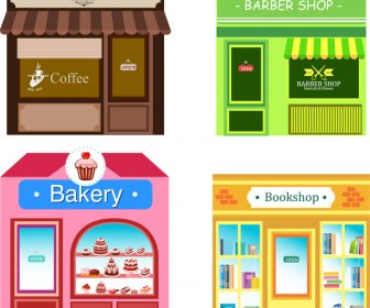 Colored Icons Sets Of Shops Design
