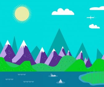 Colored Landscape Drawing Design With Flat Vector