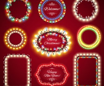 Colored Lights Christmas Frames Vector Set