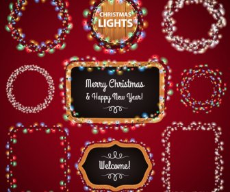 Colored Lights Christmas Frames Vector Set