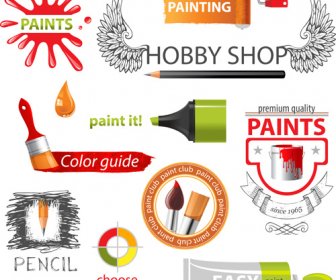 Colored Paint Objects Design Elements Vector