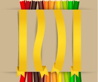 Colored Pencil With Paper Ribbon Vector