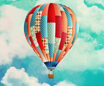 Colored Realistic Drawing Of Balloon Flying On Sky