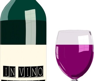 ภาพเวกเตอร์สีของขวดไวน์และแก้ว
