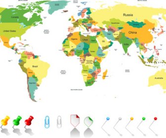 色の世界地図デザインのベクトル