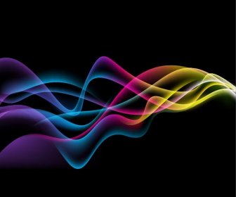 Colorful Abstract Waves On Black Background Vector Graphic
