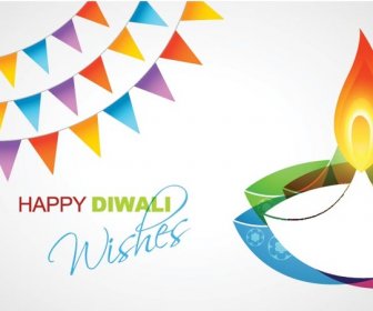 Colorful Celebration Flags With Typography Happy Diwali Wishes Vector Background