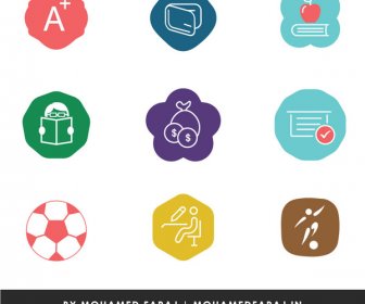 Colorful Different Shaped Education Icons For Mobile Applications