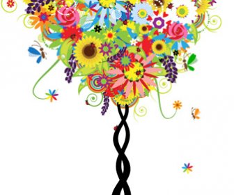 다채로운 꽃 나무 디자인 벡터