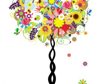 Pohon Bunga Berwarna-warni Desain Vektor