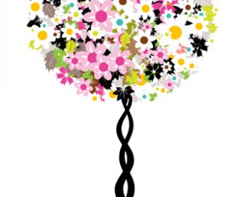 다채로운 꽃 나무 디자인 벡터