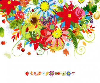 Colorful Flowers Design Elements Vector