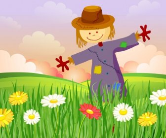 Colorful Flowers Field Scenery Background Dummy Icon Decoration
