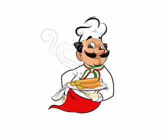 Colorful Indian Chef Icon Dynamic Design Funny Cartoon Sketch