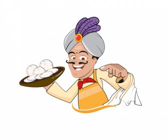 Colorful Indian Chef Icon Funny Cartoon Sketch