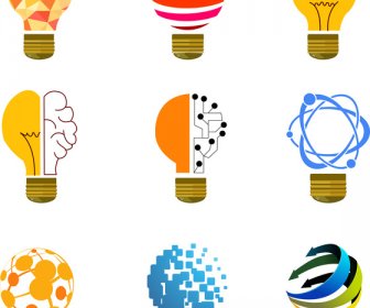 Colorful Light Bulb Collection Vector Design With Abstract Icons