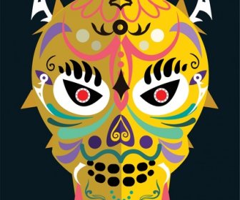 Warna-warni Masker Dengan Desain Tradisional Pada Latar Belakang Gelap