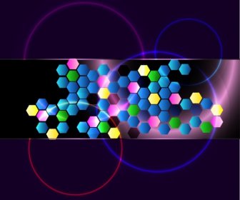 Colorful Neon Light Background Hexagon Circles Decoration