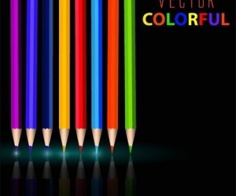 검은 배경 벡터와 다채로운 연필