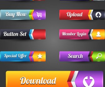 Colorful Website Buttons Set Design On Horizontal Tabs