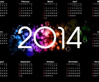Diseño De Calendario De Colorful14 En Fondo Oscuro