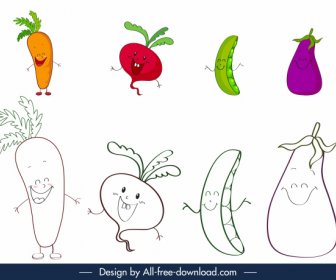 Coloring Book Design Elements Stylized Funny Fruits Sketch
