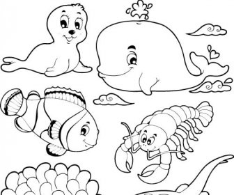 Coloring Picture Sea World Vector Template