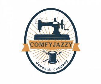 Comfyjazzy Garmen Perusahaan Logotype Mesin Jahit Benang Reel Sketsa