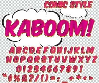 Comic-Stile Alphabet Mit Zahlen Und Symbolvektorsatz 6