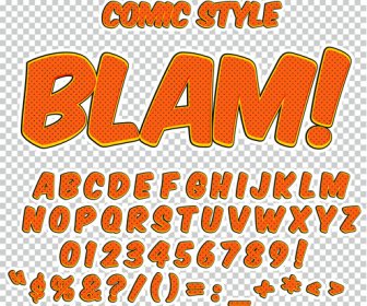Comic-Stile Alphabet Mit Zahlen Und Symbolvektor-Set 14