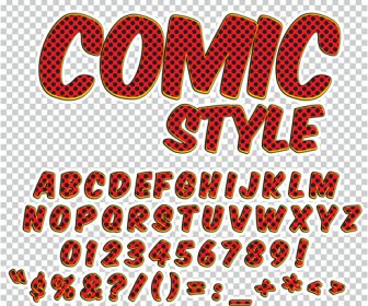 Alfabet Gaya Komik Dengan Angka Dan Vektor Simbol Set No.341754