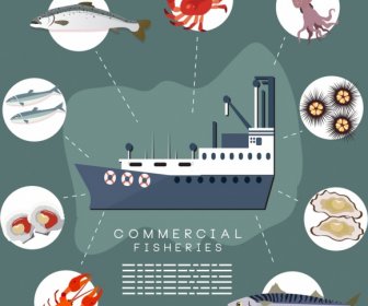 Commercial Fisheries Banner Vessel Seafood Icons