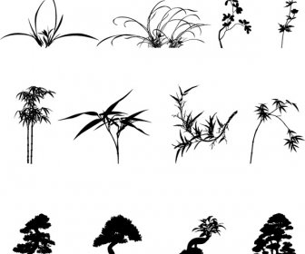 Commonly Plants Silhouettes Vector Graphics