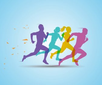 Competitive Life Background Rushing Action Colorful Silhouette Decor