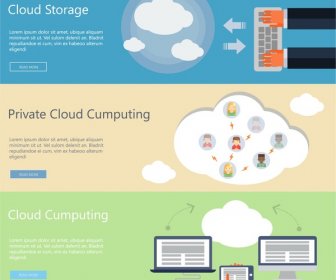 Computing Cloud Concepts Design With Colored Flat Design